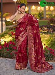 Maroon Pure Dola Designer Saree with Meenakari, Swarovski, Woven and Zari Work